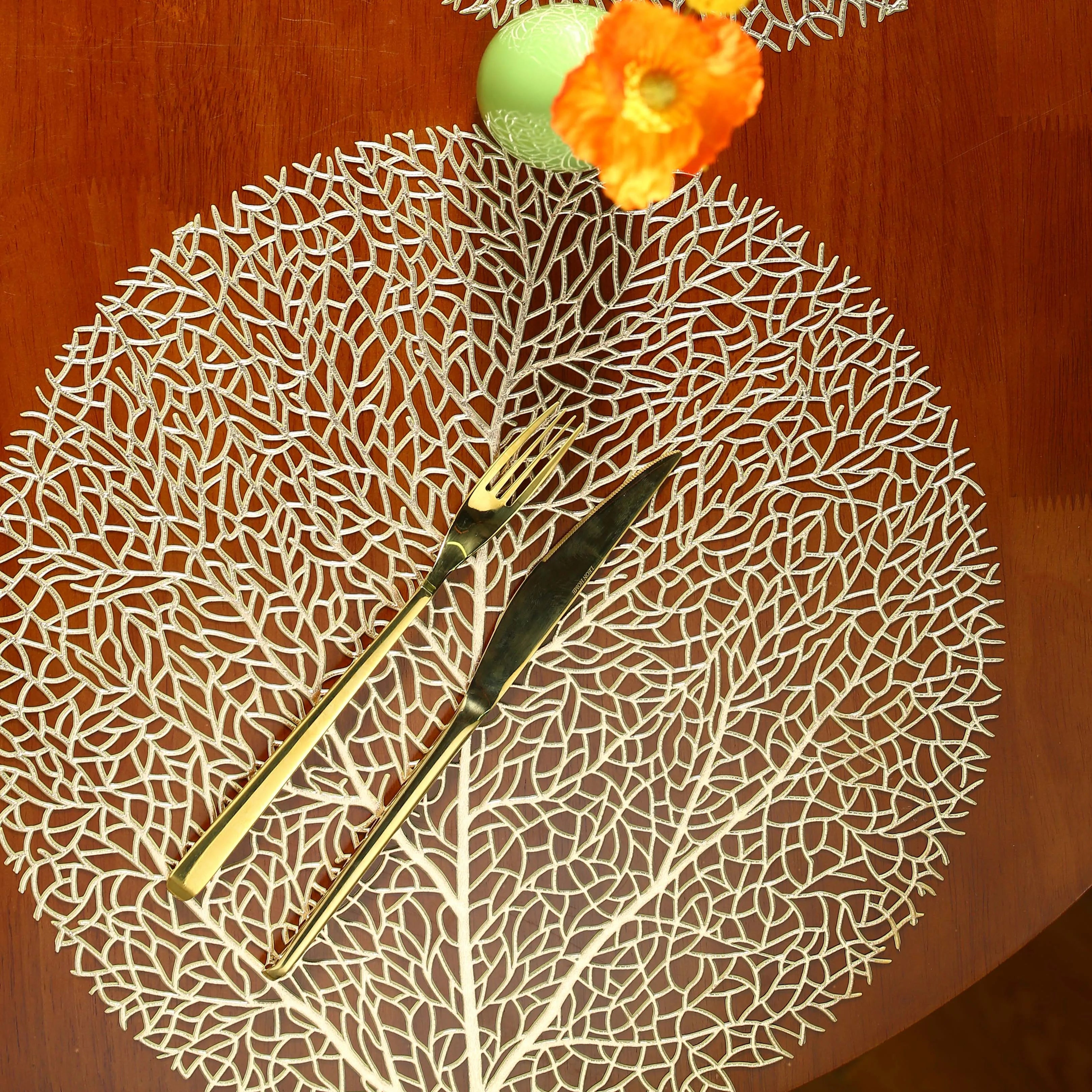 Metallic Leaf Round Placemat Set of 4