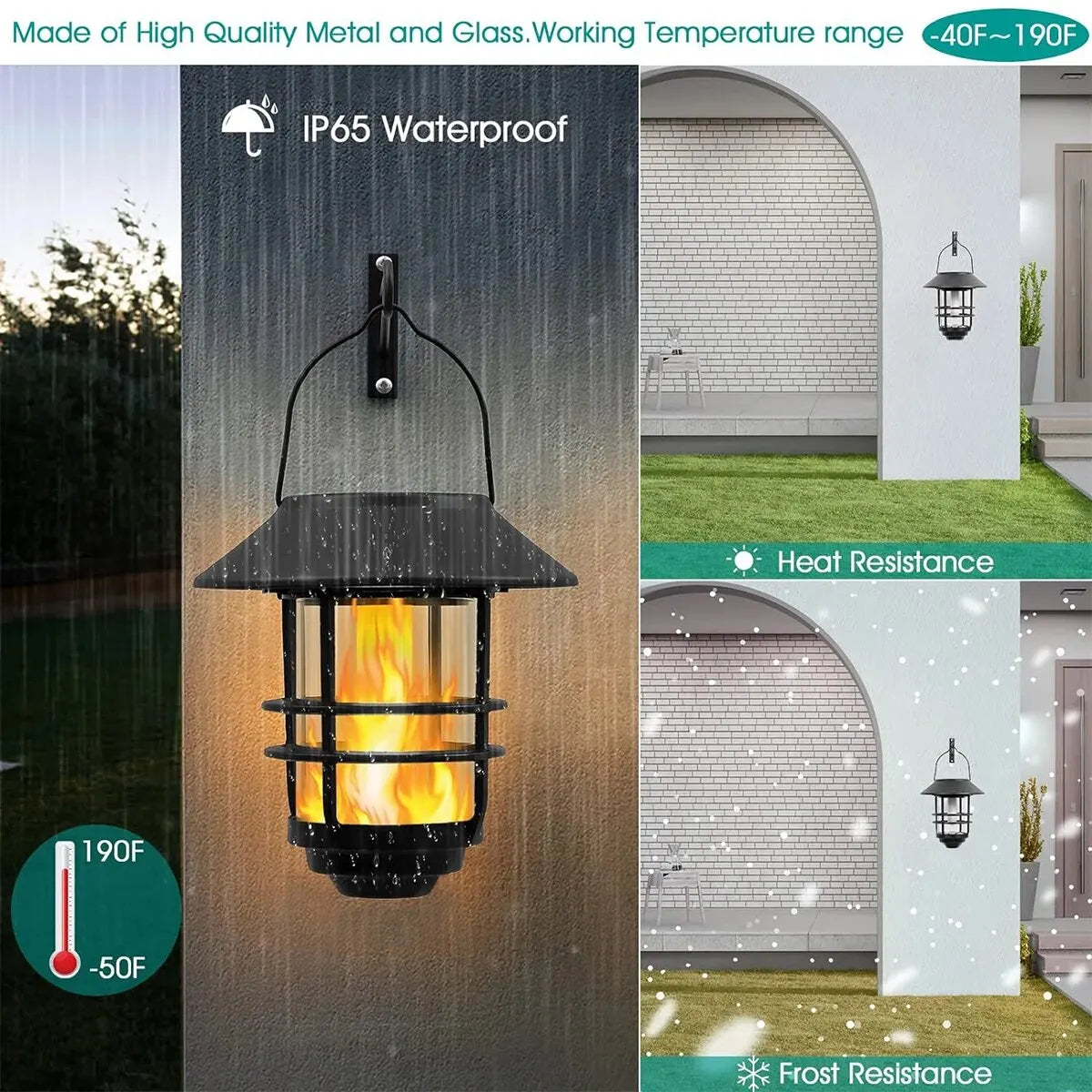 1pcs Solar Hanging Lantern Outdoor Flickering Flames Waterproof Heavy