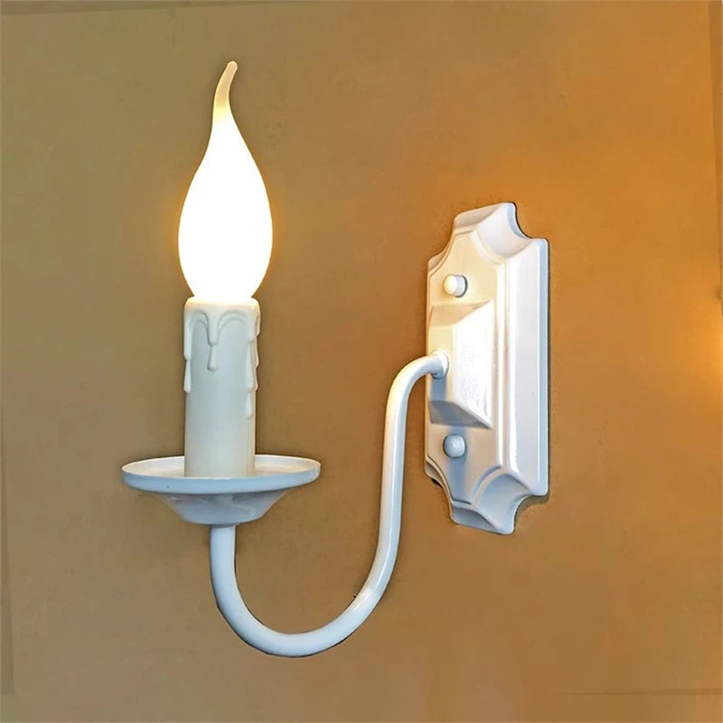 European Retro Wrought Iron Wall Lamp Sconce American Candle Style