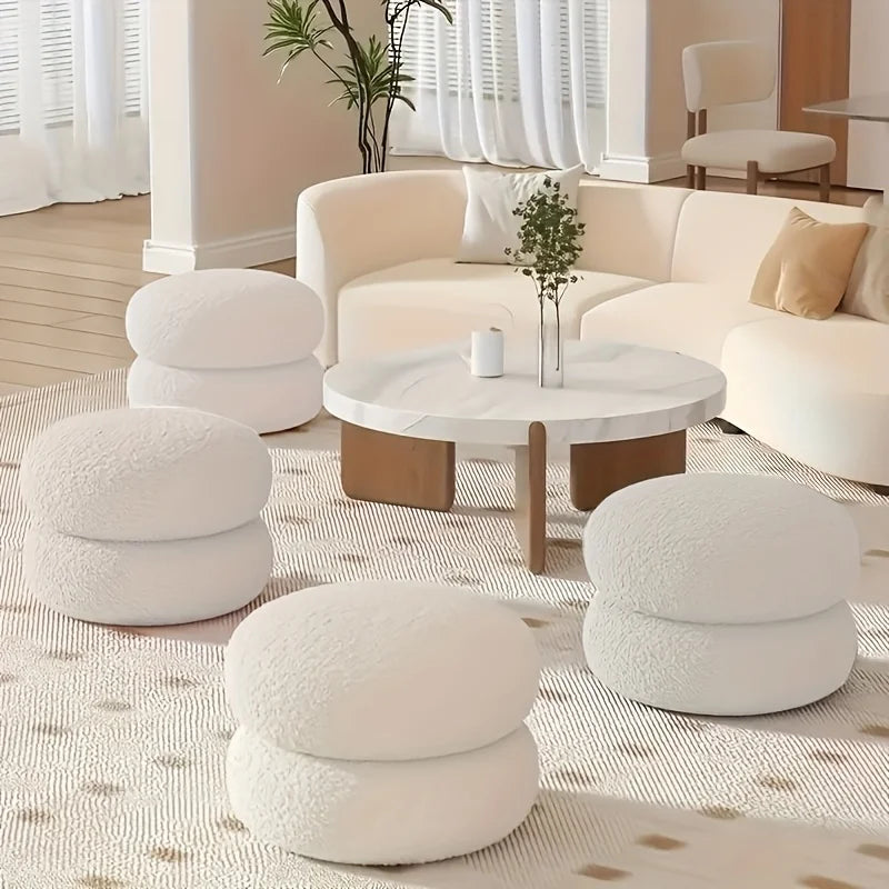 Lamb Wool Round Footstool