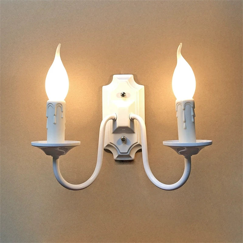 European Retro Wrought Iron Wall Lamp Sconce American Candle Style