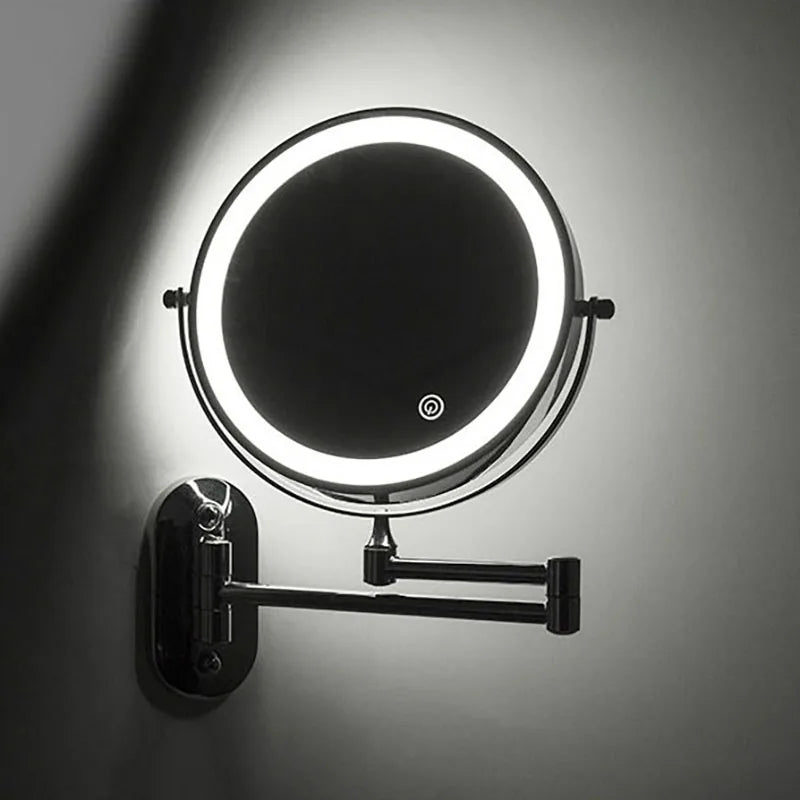 Golden Wall Mounted Folding Vanity Mirror, Double Sided with Fill Light