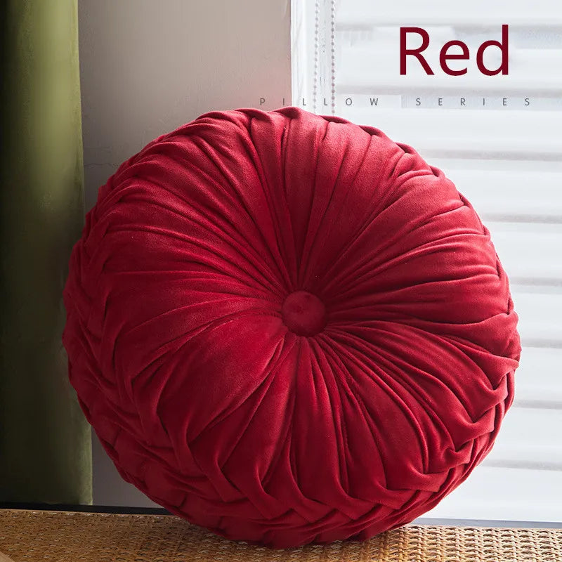 Green Velvet Pumpkin Pleated Round Cushion for Sofa