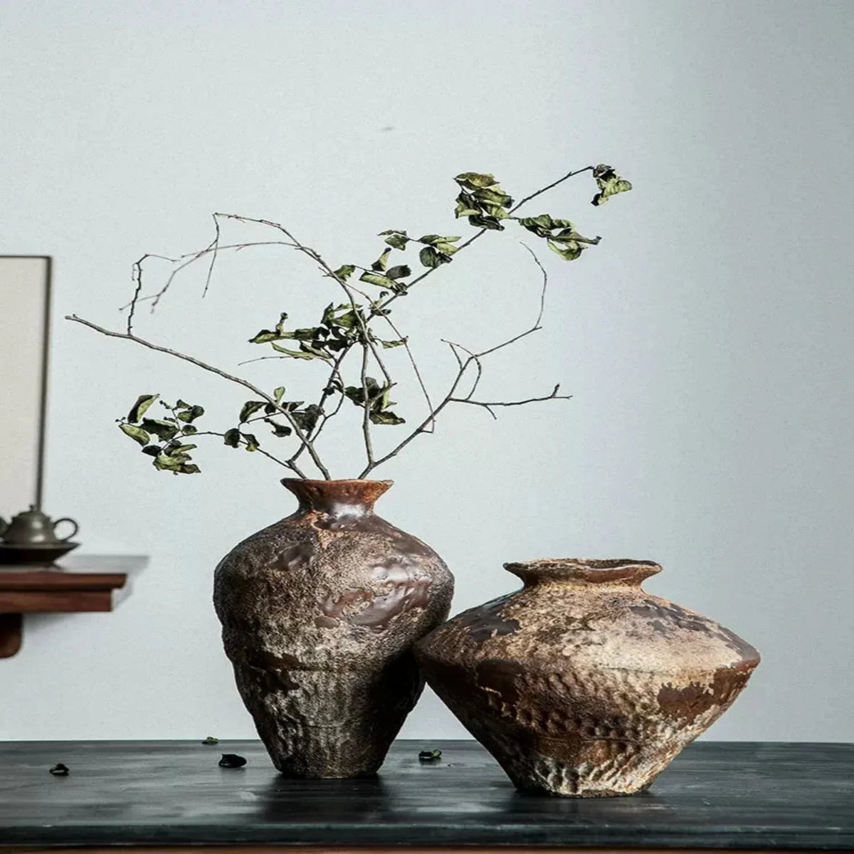 Rustic Glazed Ceramic Vase, Handmade in Wide or Tall