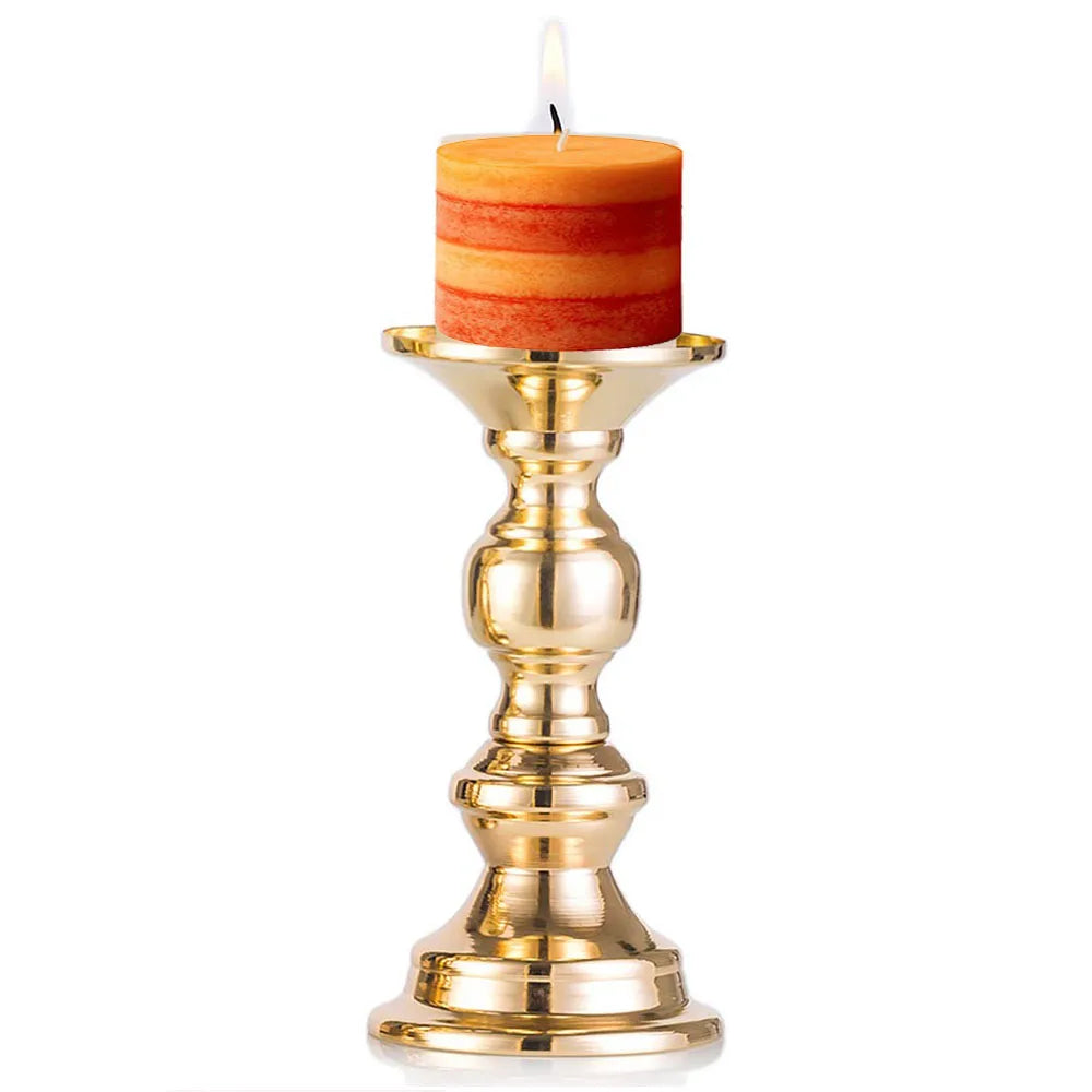 Gold Metal Pillar Candlestick Holders Vintage Pillar Candle Holders