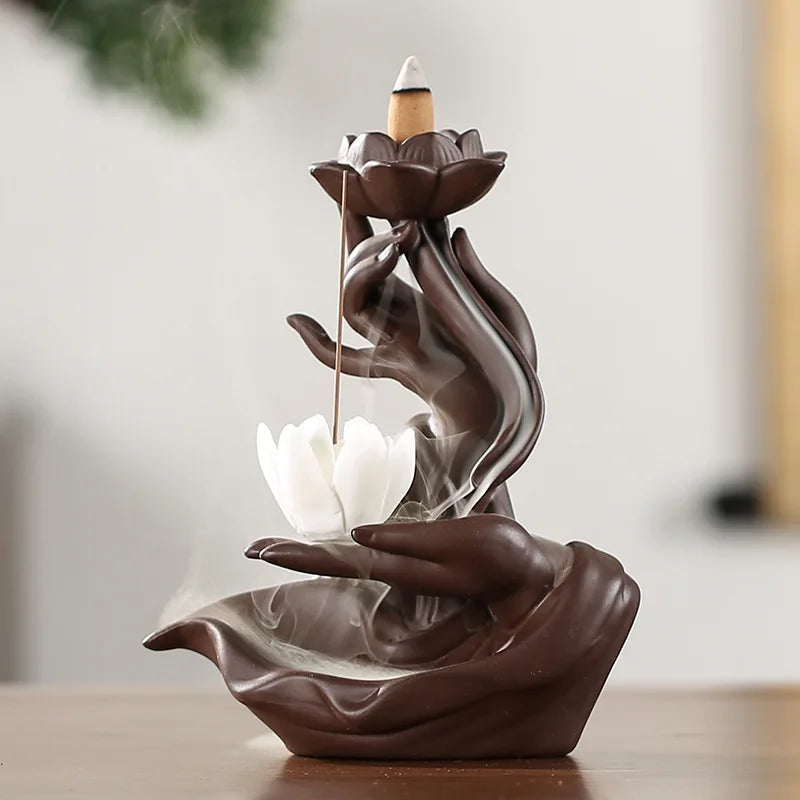 Celadon Lotus Hand Backflow Incense Burner