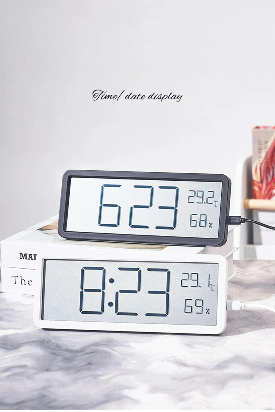 LCD Screen Digital Wall Clock Time Temperature Humidity Time