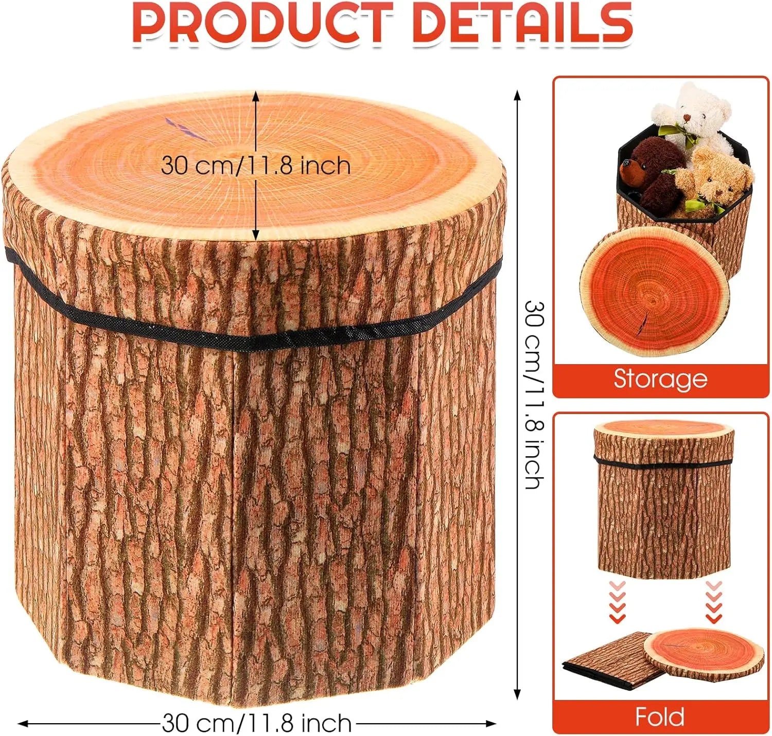 Tree Stump Folding Storage Ottoman