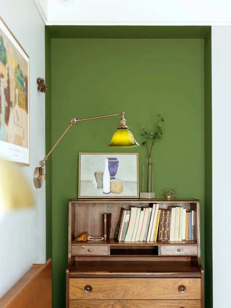 IWHD Left And Right Rotate Copper Wall Lamp Beisde Swing Long Arm Green