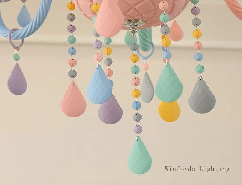 European Children Rainbow Chandelier Designer Macarone Lights Led