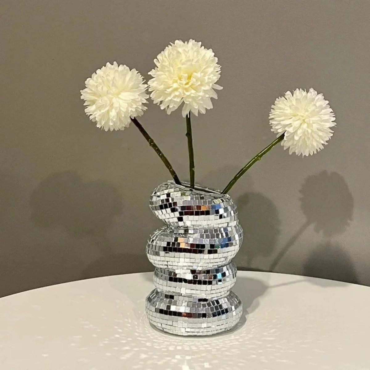 Mirrored Disco Ball Mini Vase, Silver Glass Bud Vase