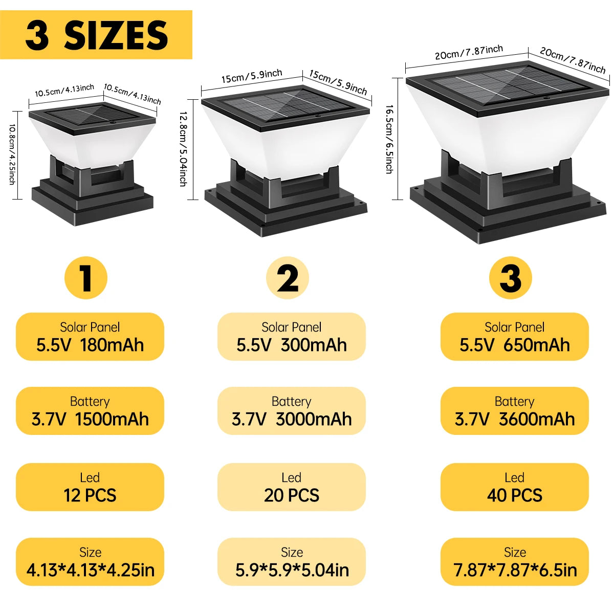 Solar Column Light Auto Night on Day Off 3 Colors IP65 Waterproof