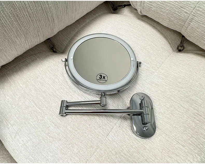 Wall Mounted Folding Makeup Mirror, Double Sided with Fill Light
