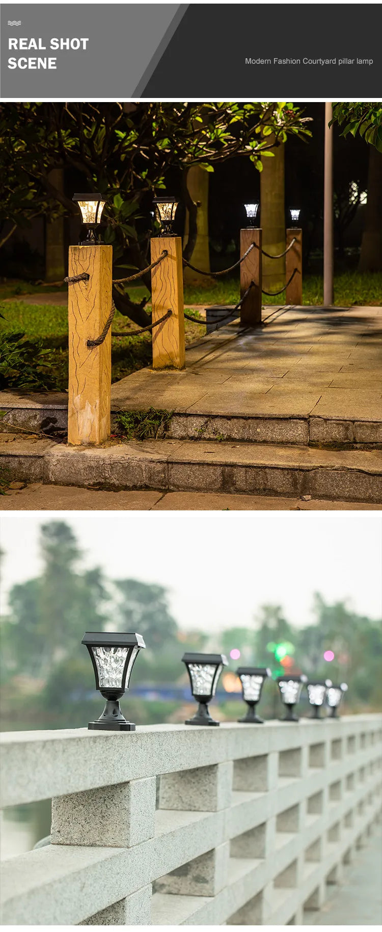Outdoor Solar LED Post Lamp IP55 Waterproof Garden Fence Light Yard Pillar Lights Gate Fence Wall Courtyard Cottage Solar Lamp