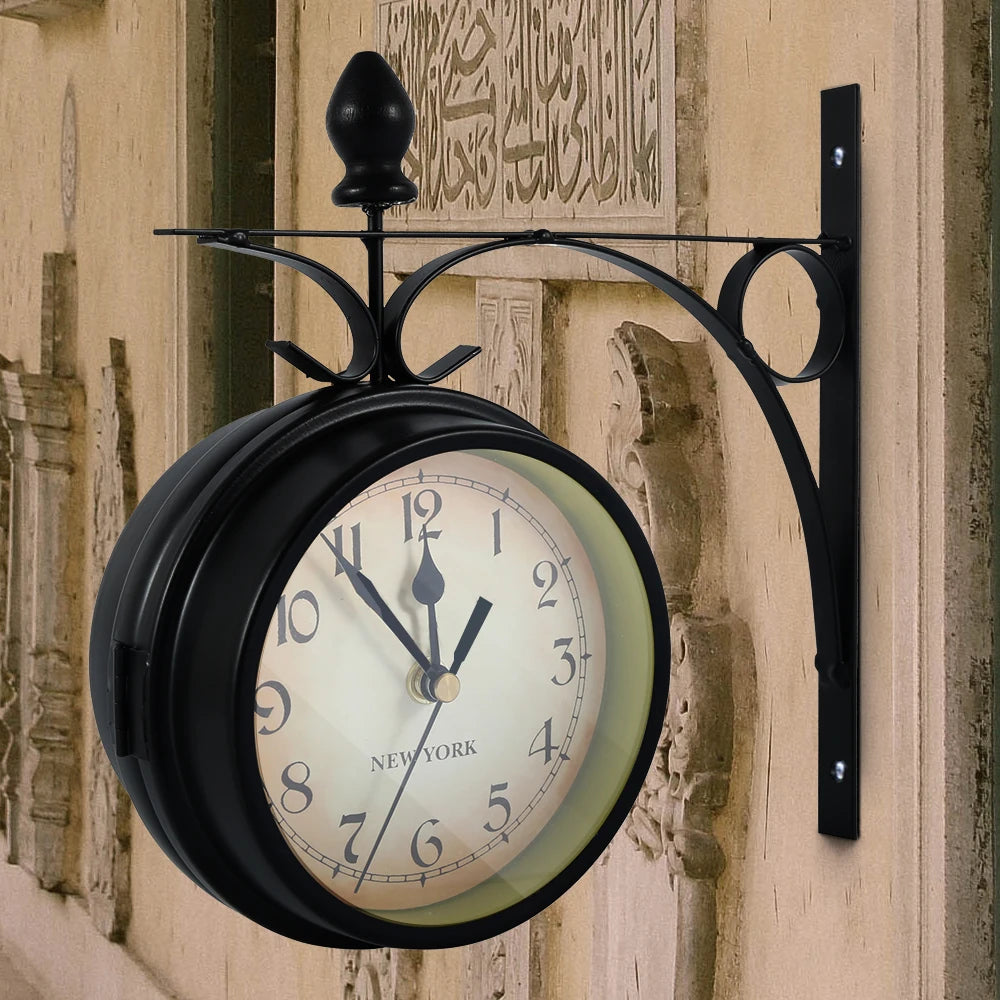 Retro Double-Sided Wall Clock Silent Station Clock Antique
