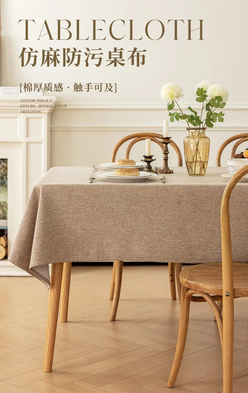Cotton and Linen Three-proof Tablecloth Waterproof and Dustproof Solid