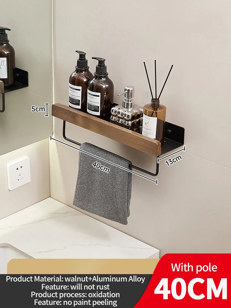 Wood and Aluminum Floating Bathroom Shelf