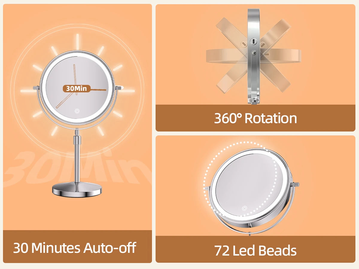 8 Inch 10X Magnifying Makeup Mirror with 3 Color Light