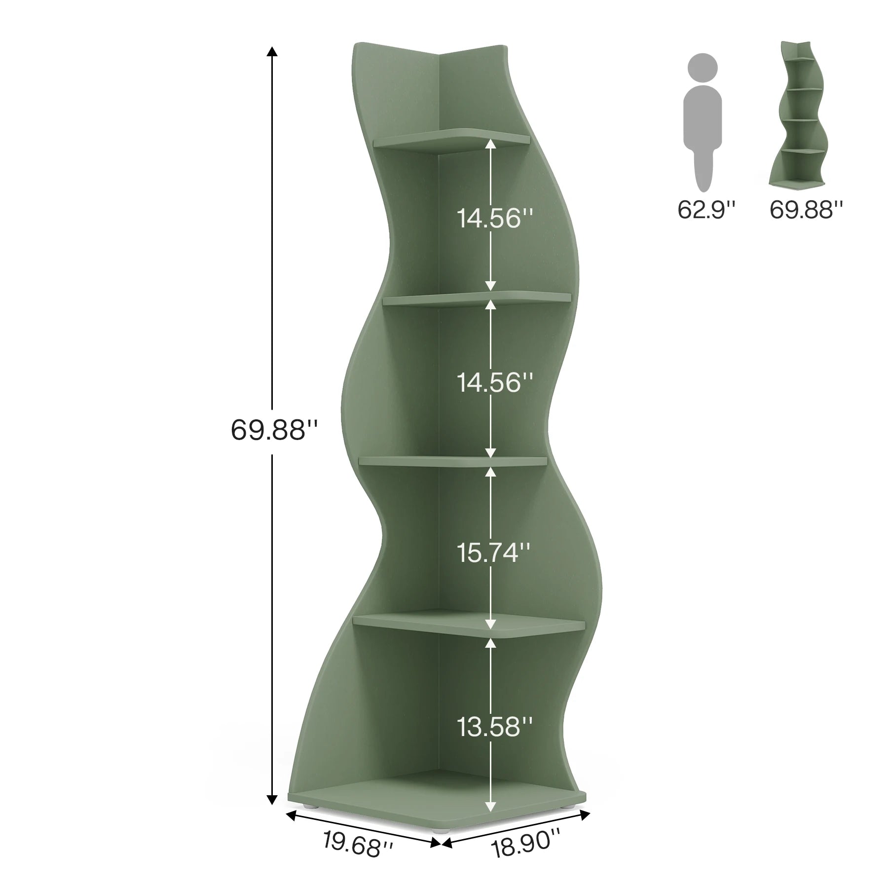 Five Tier Wavy Corner Bookshelf