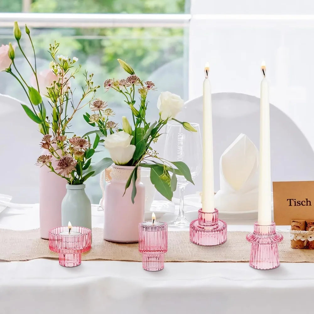 Ribbed Glass Taper Candle Holders