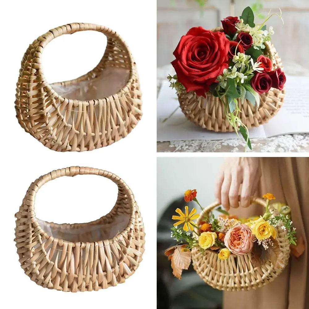Half Moon Woven Wicker Basket with Handle