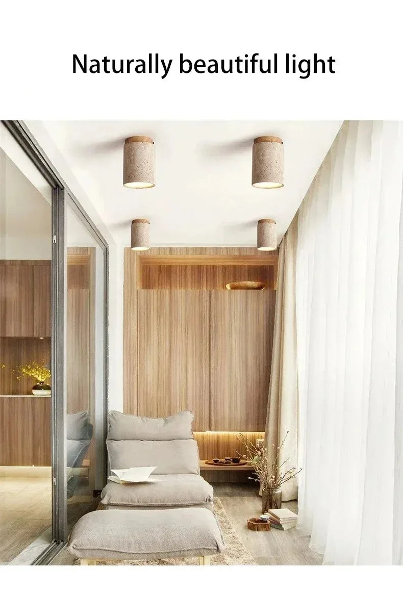 Travertine Wood Round Ceiling Light