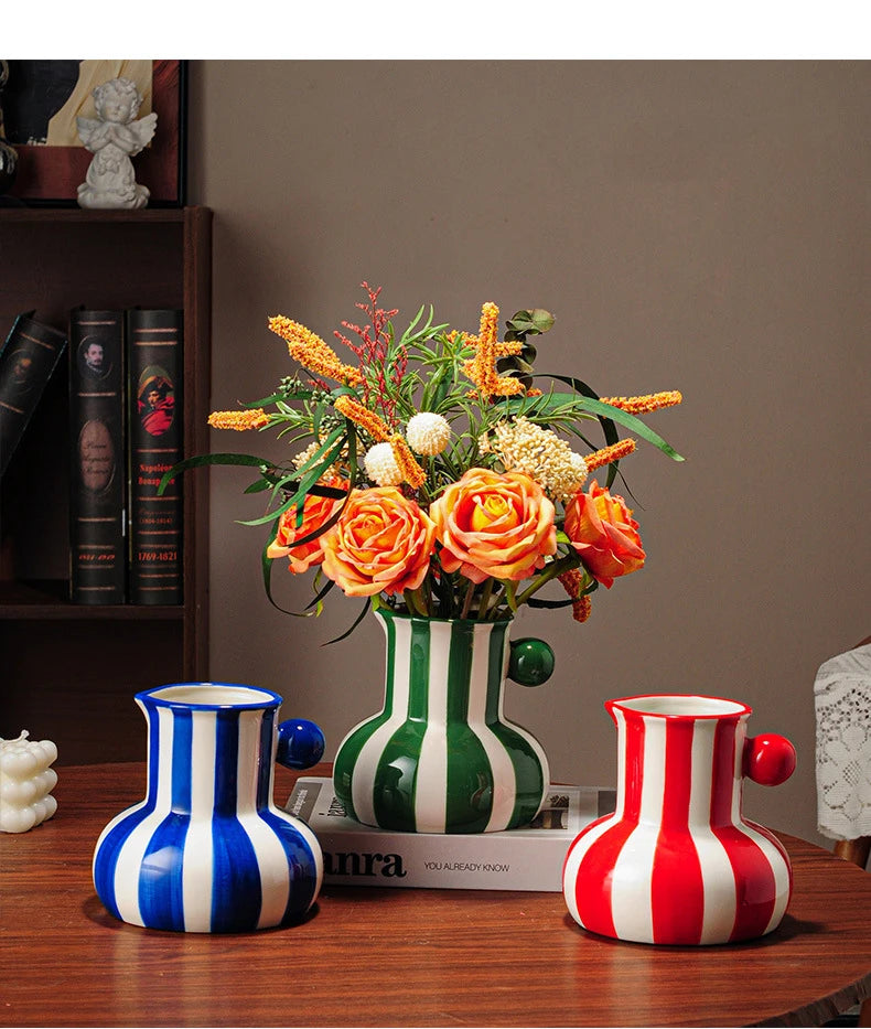 Colorful Striped Ceramic Vase and Plant Pot