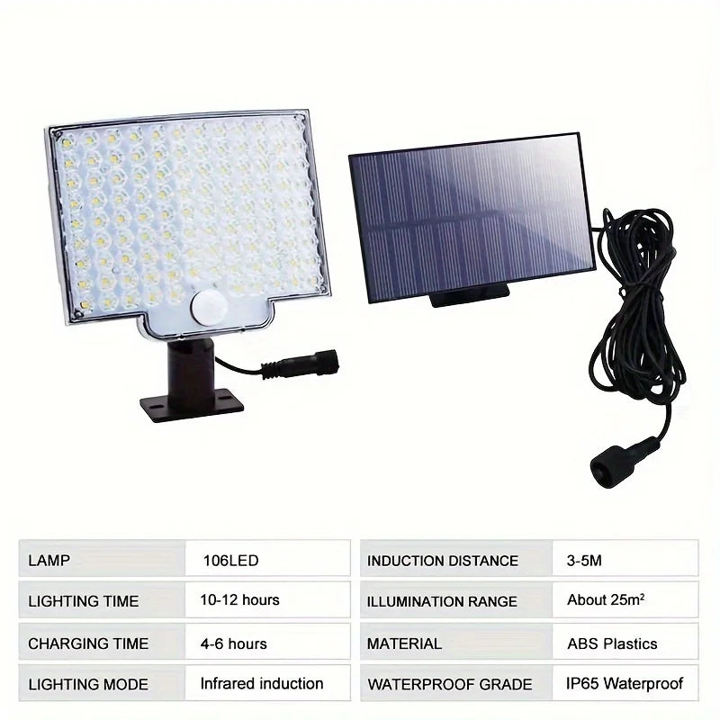 106 LED 3000LM Solar Powered Motion Sensor Flood Lights with Remote