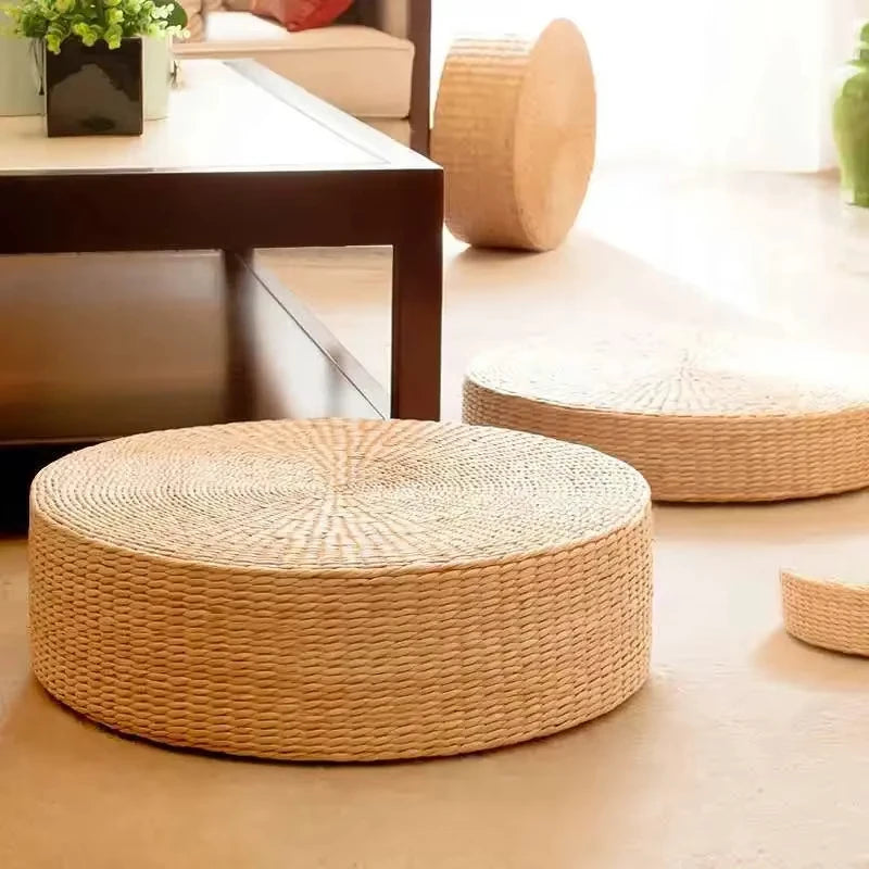 Handmade Woven Natural Straw Round Pouf Tatami Cushion Floor Japanese Style Cushion Home Textile Tea Ceremony Home Ground Mat
