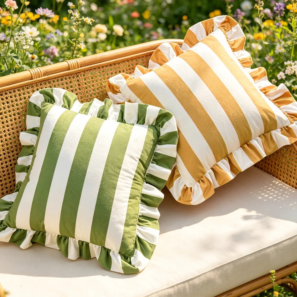 1PC Striped Lace Velvet Pillowcase 18X18Inch Pillowcases Soft Cozy