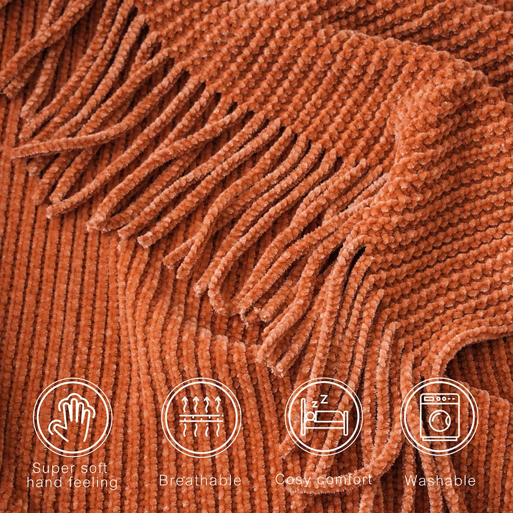 Chenille Knit Plaid Throw Blanket