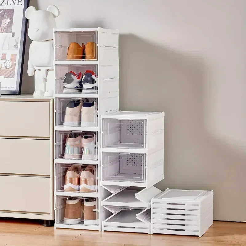 No Assembly Needed Heavy-Duty  PP Thickened Transparent Foldable Shoe Box with Lid Premium Plastic Home Storage Simple Shoe Rack