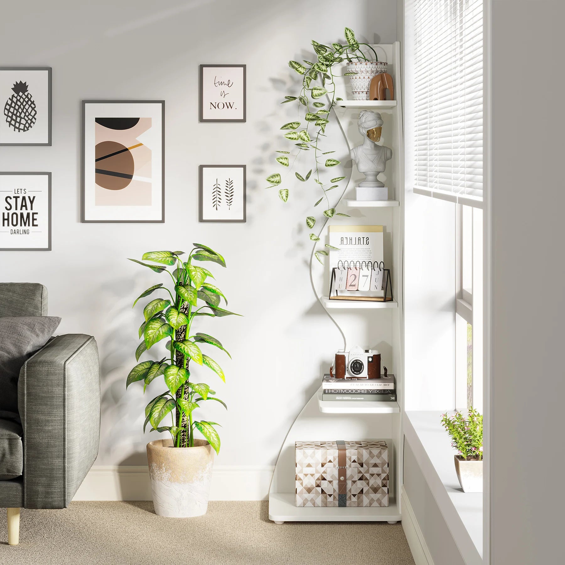 Five Tier Wavy Corner Bookshelf