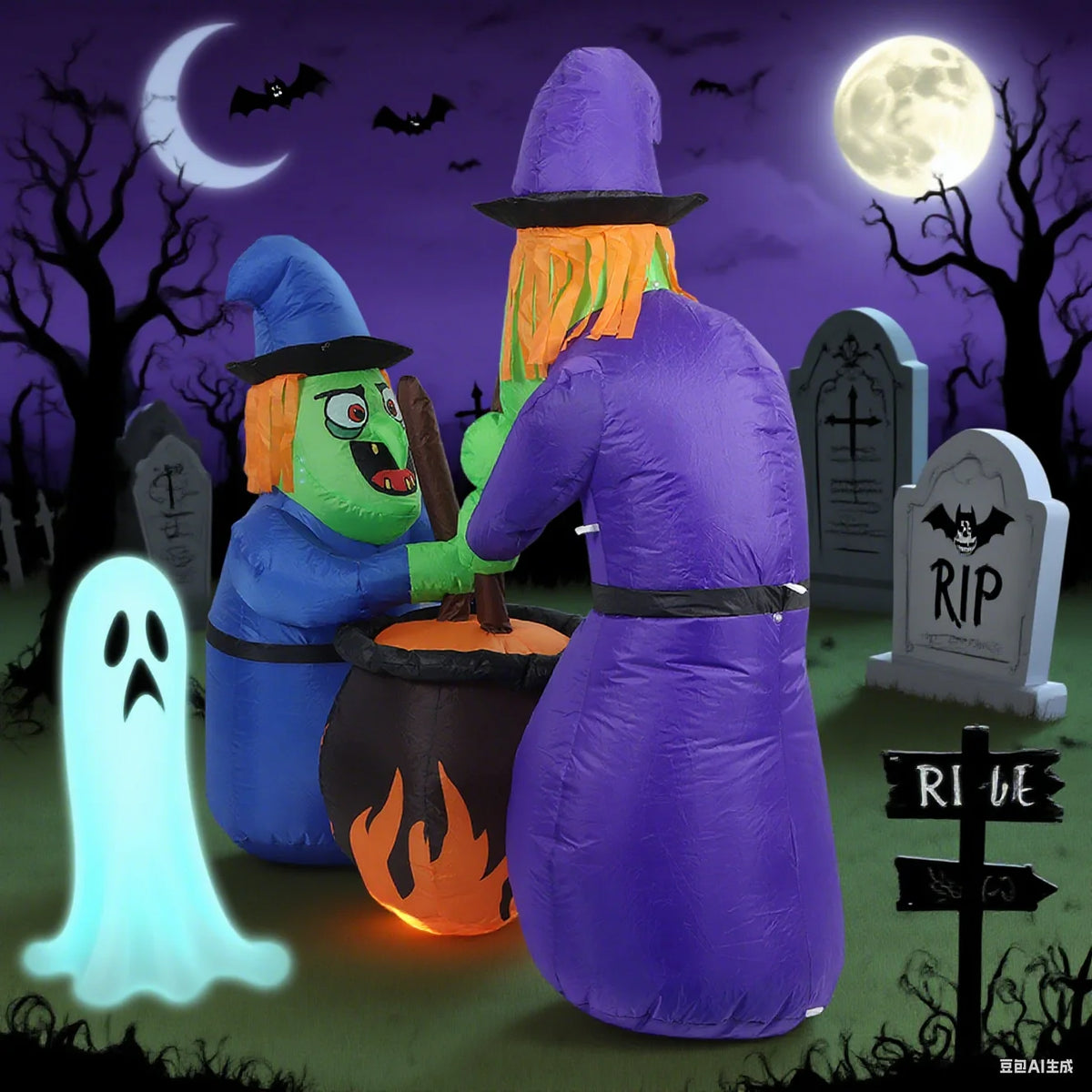 5 ft Inflatable Witches and Cauldron with LED