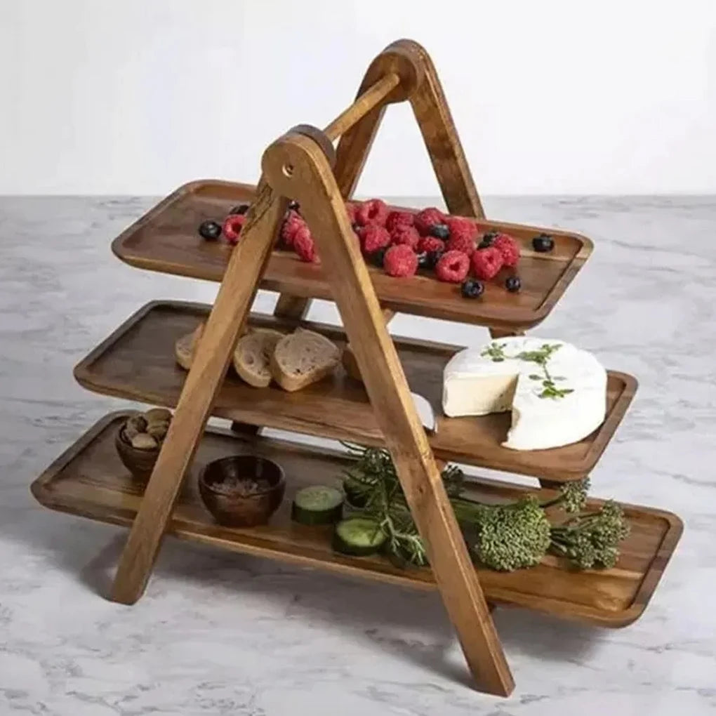 Three Tier Wooden Serving Tray Stand