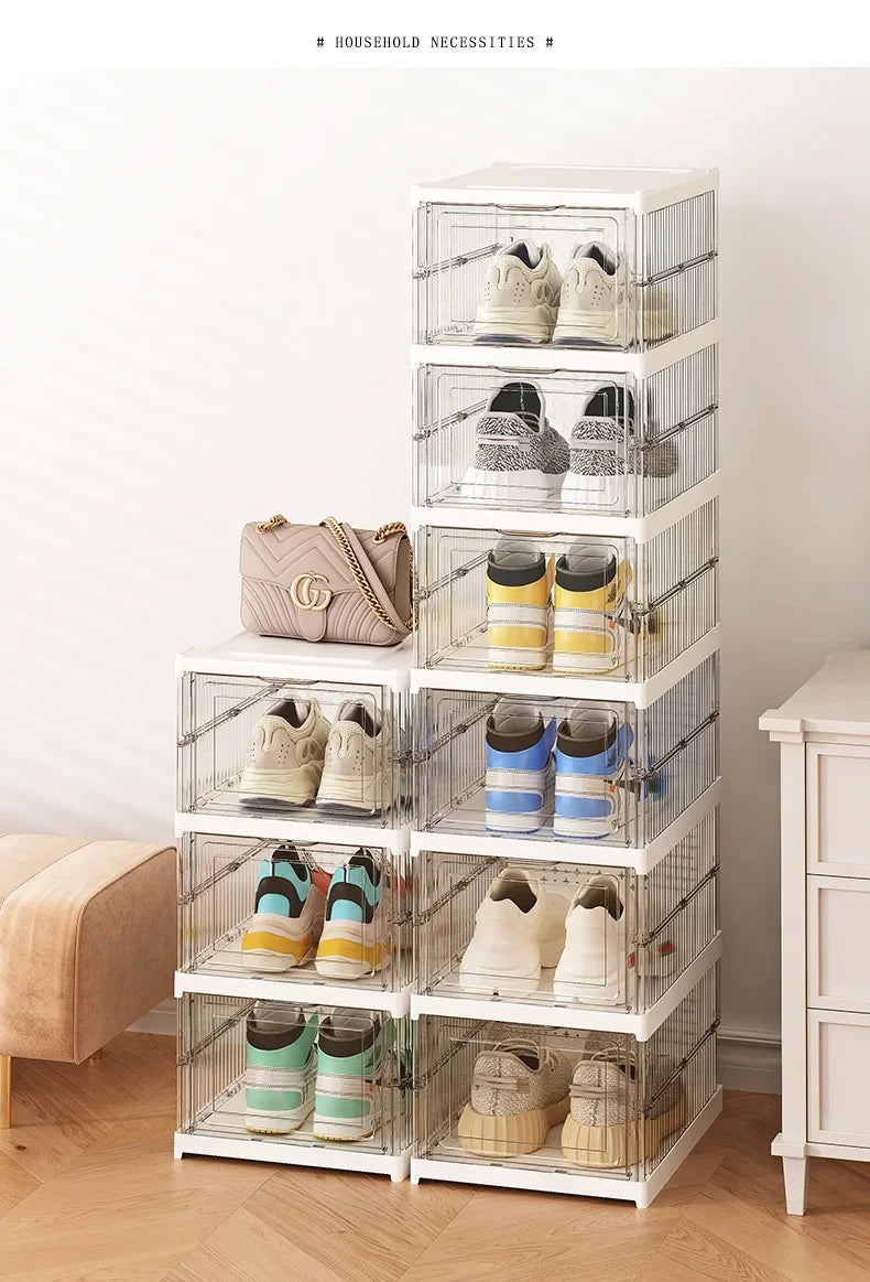 Dustproof 1/3/6 Layers Foldable Shoes Box Stackable Transparent Thickened Plastic Bins Sneaker Shoe Organizer Cabinet Organizers