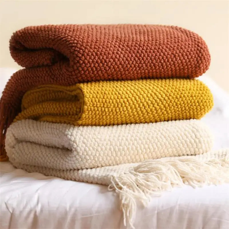 Nordic Knitted Blanket Bed Sofa Plaid Solid Color Soft Winter