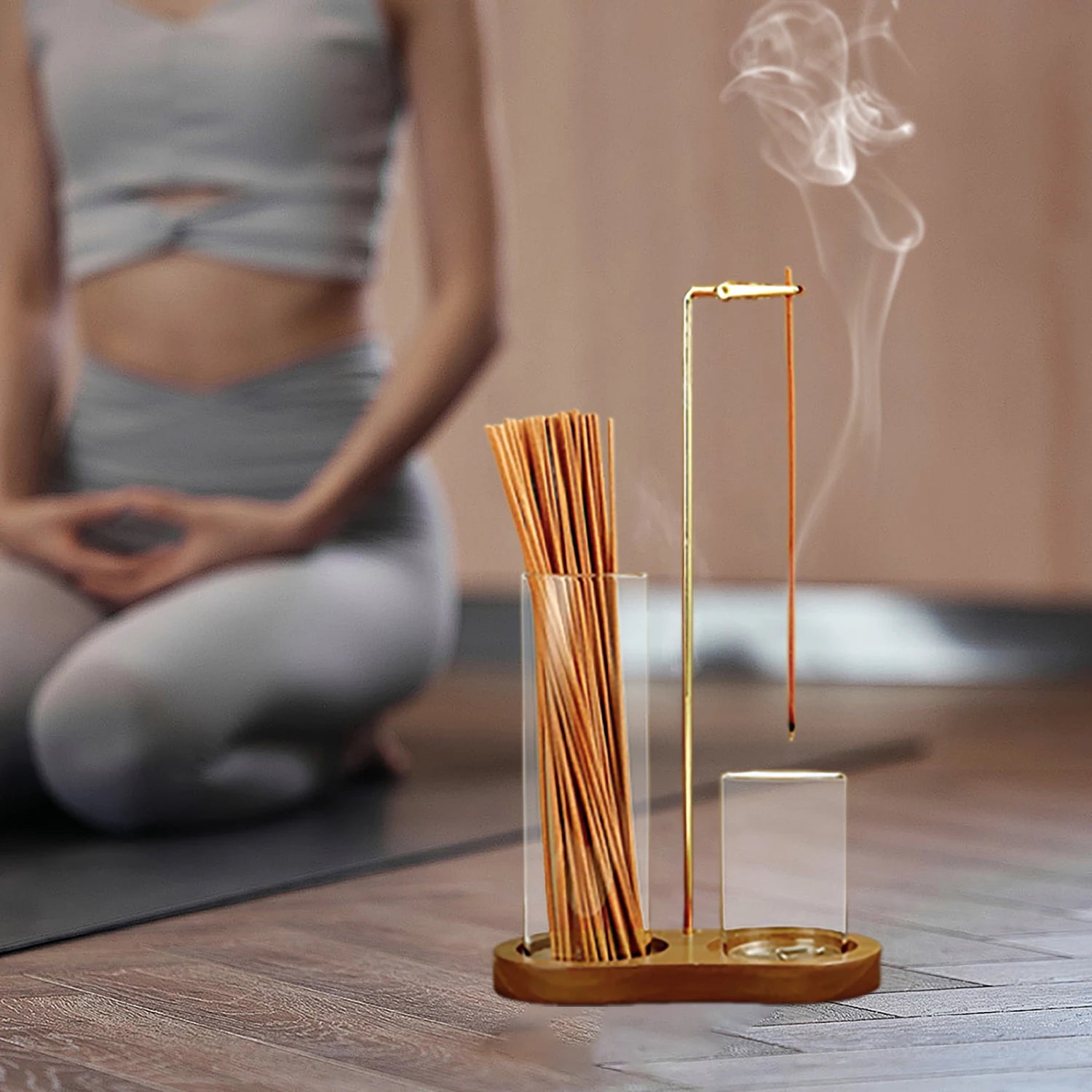 2 in 1 Incense Stick Holder with Glass Ash Catcher and Organizer