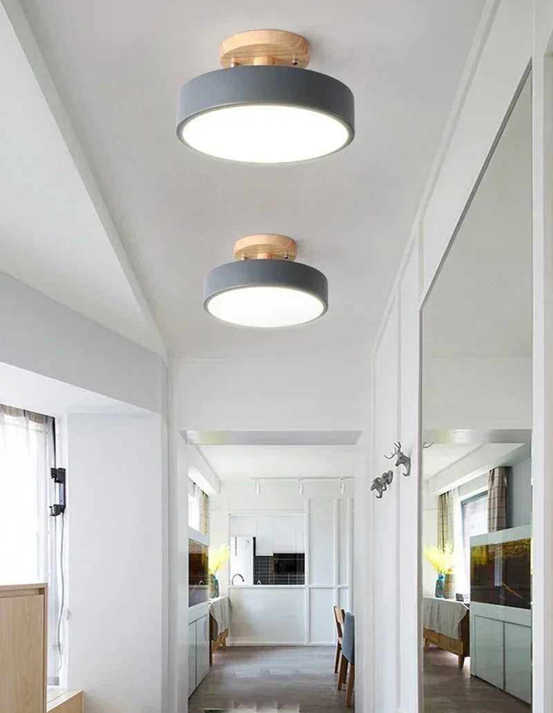Nordic Entrance Hallway Ceiling Lamps Balcony Wood Round Cloakroom