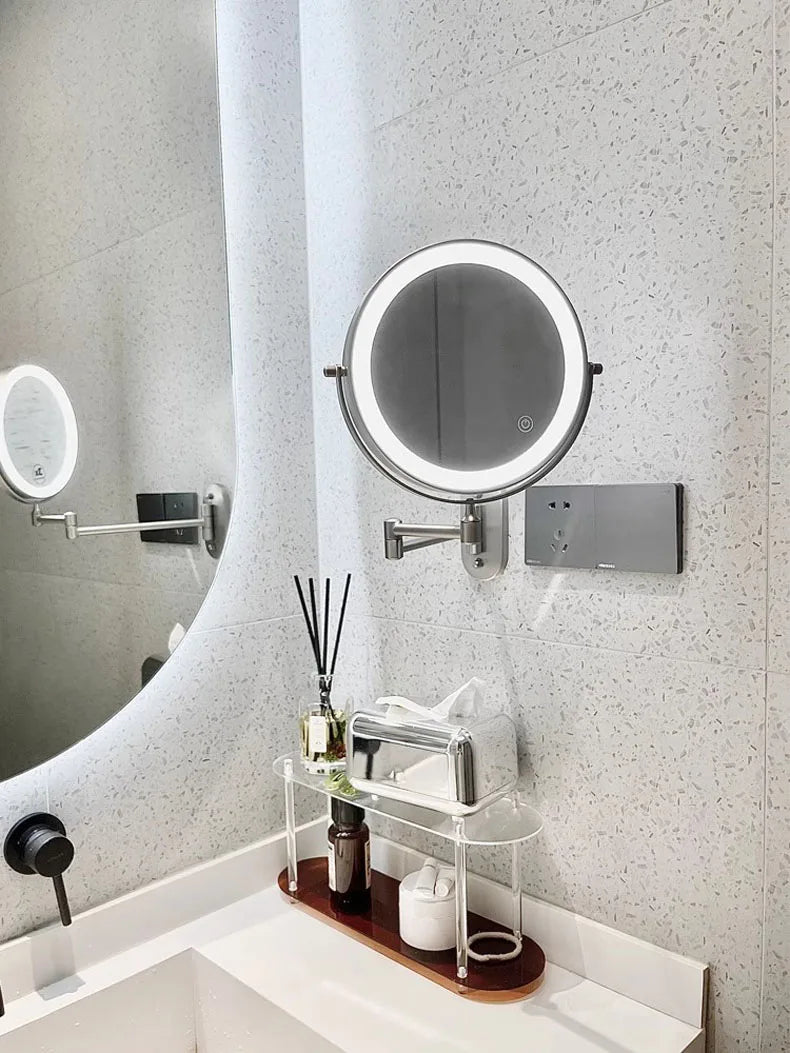 Wall Mounted Folding Makeup Mirror, Double Sided with Fill Light