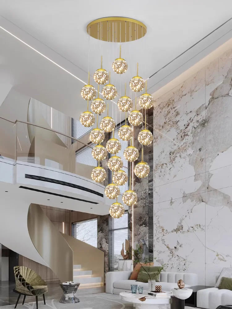 Cascading Glass Globe Chandelier, Staircase Suspension Light, view 3