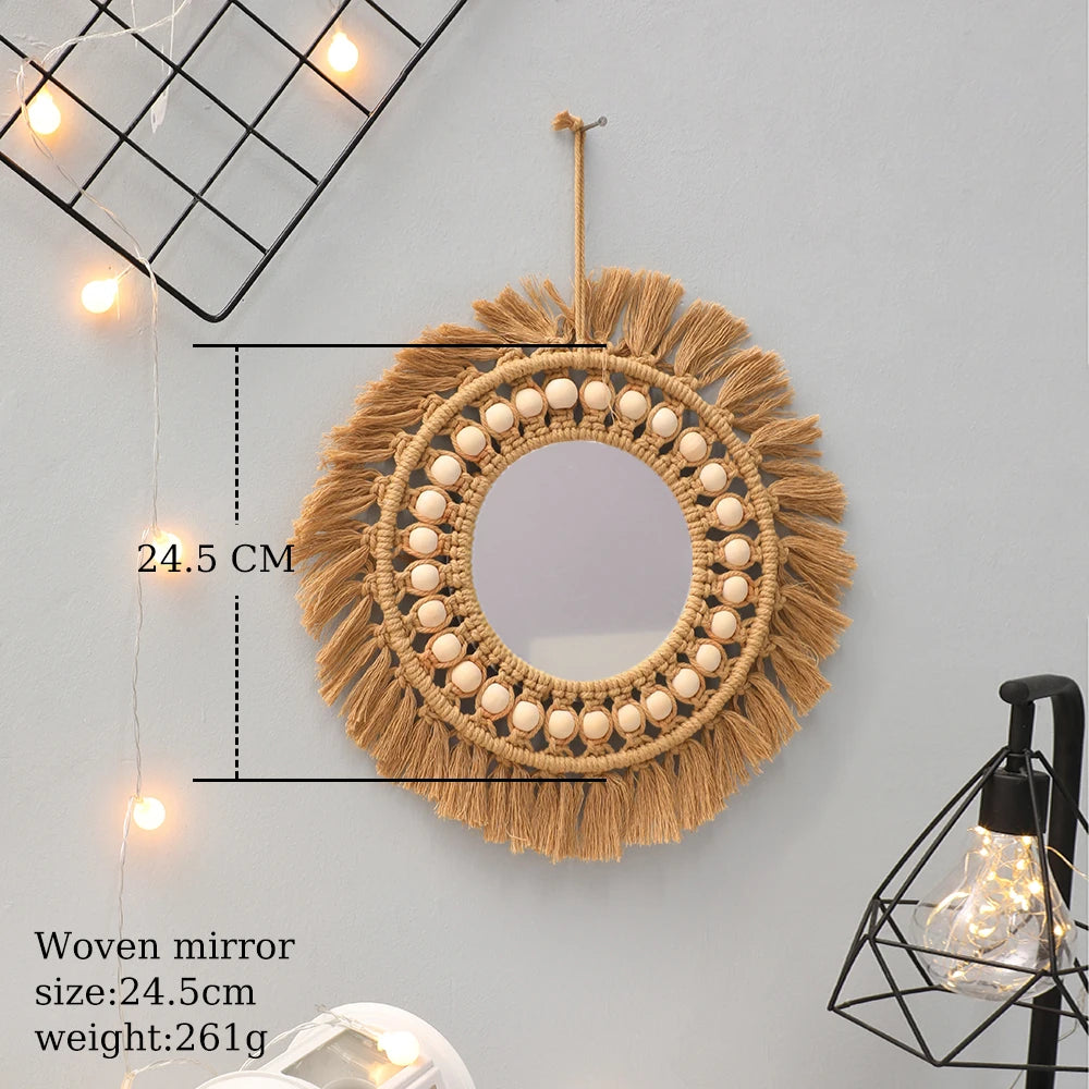 Hand Woven Macrame Round Wall Mirror