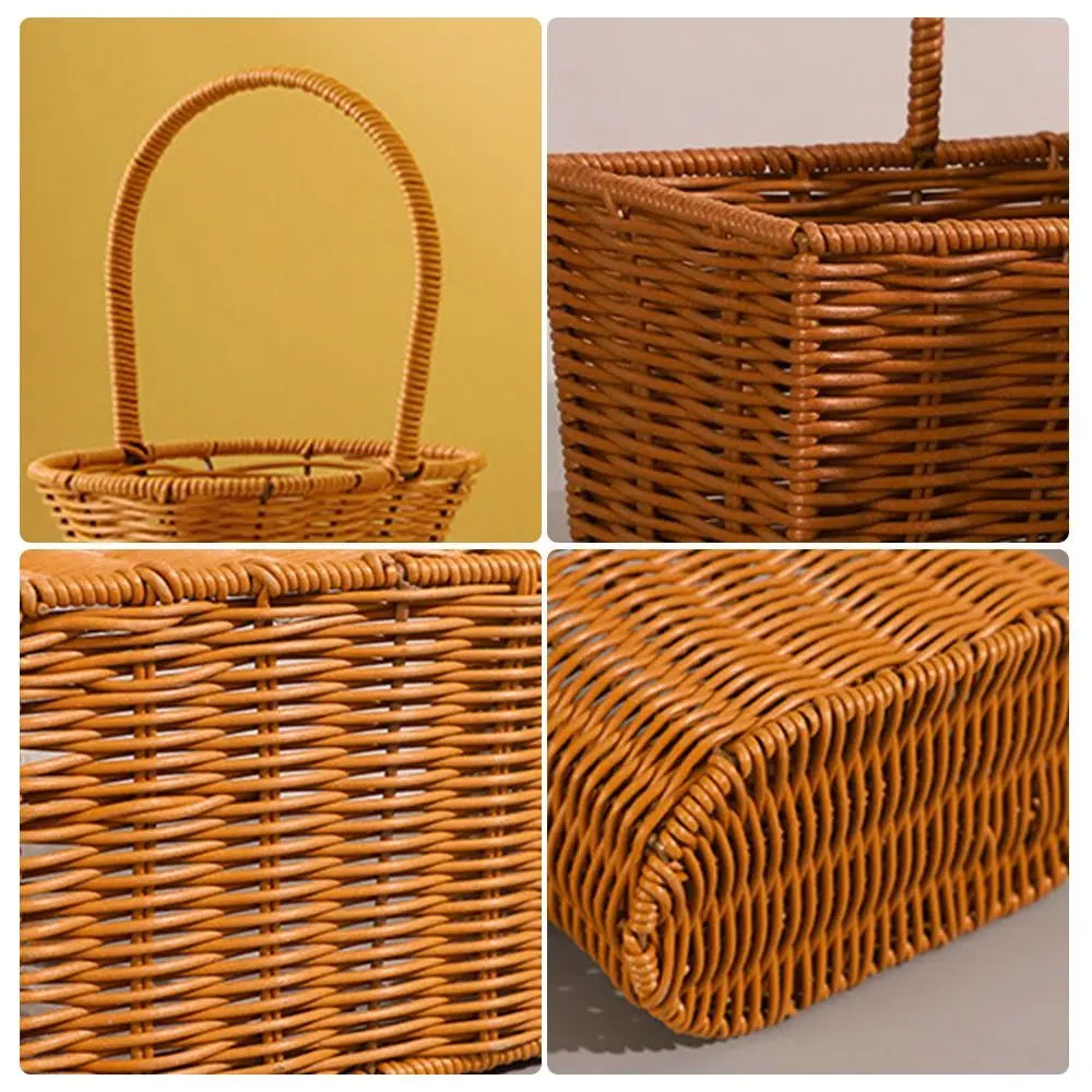 Woven Rattan Storage Basket with Handle