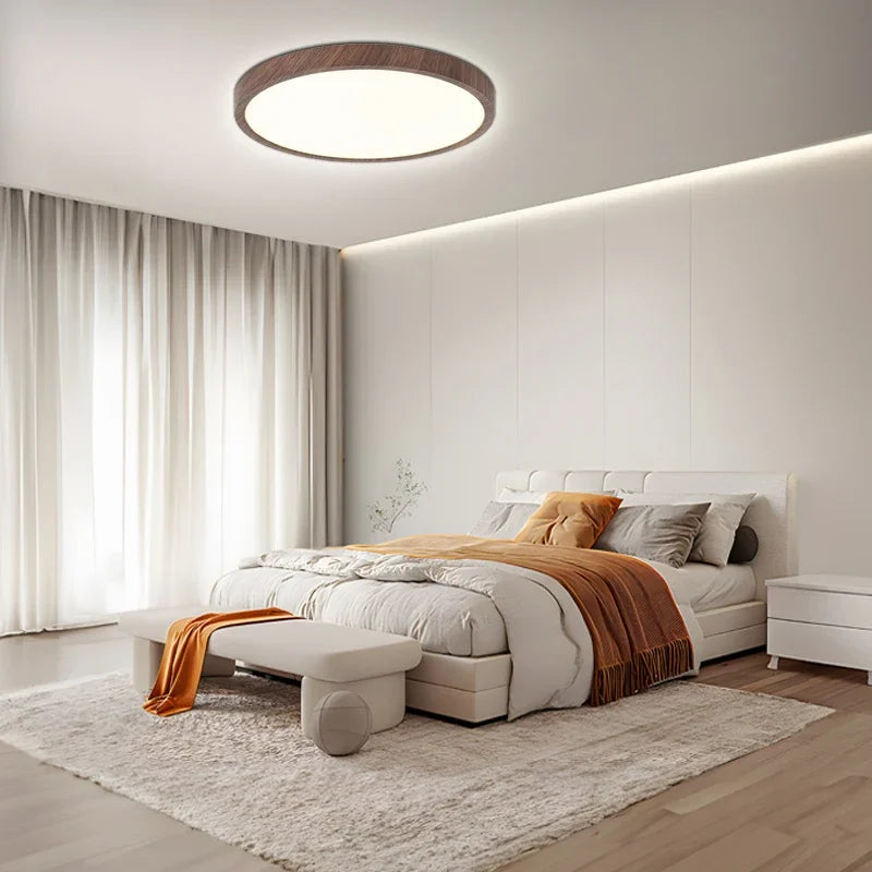 Modern LED Ceiling Light Circular Ultrathin Wood Grain Walnut