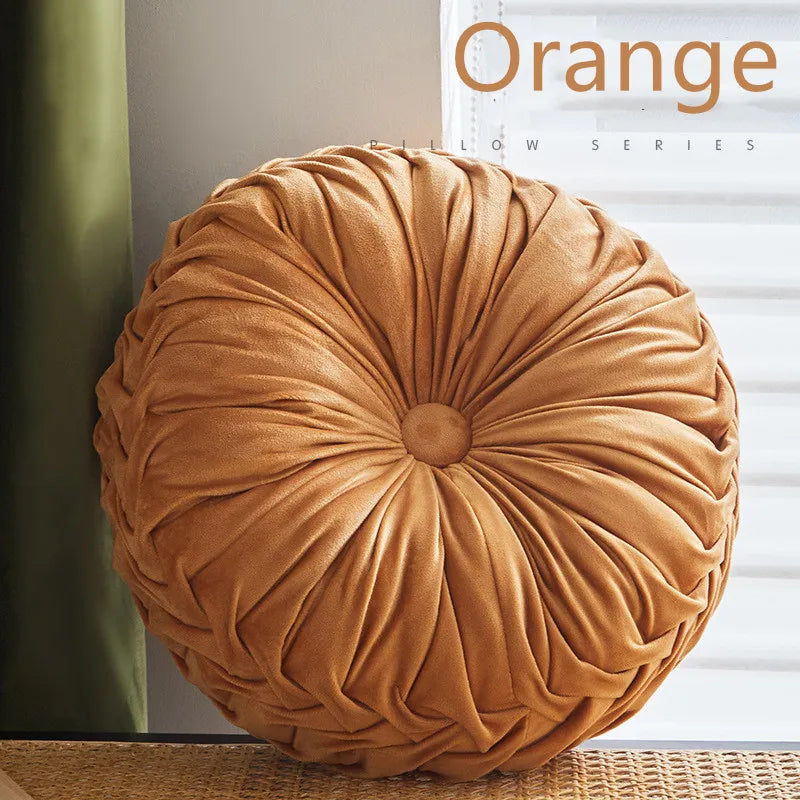 Green Velvet Pumpkin Pleated Round Cushion for Sofa