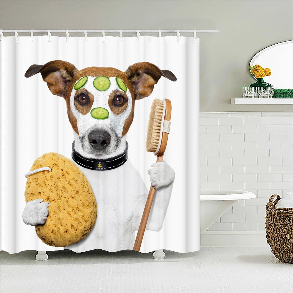 Funny Shower Curtains Bathroom Curtain With Hooks Decor Waterproof Cat