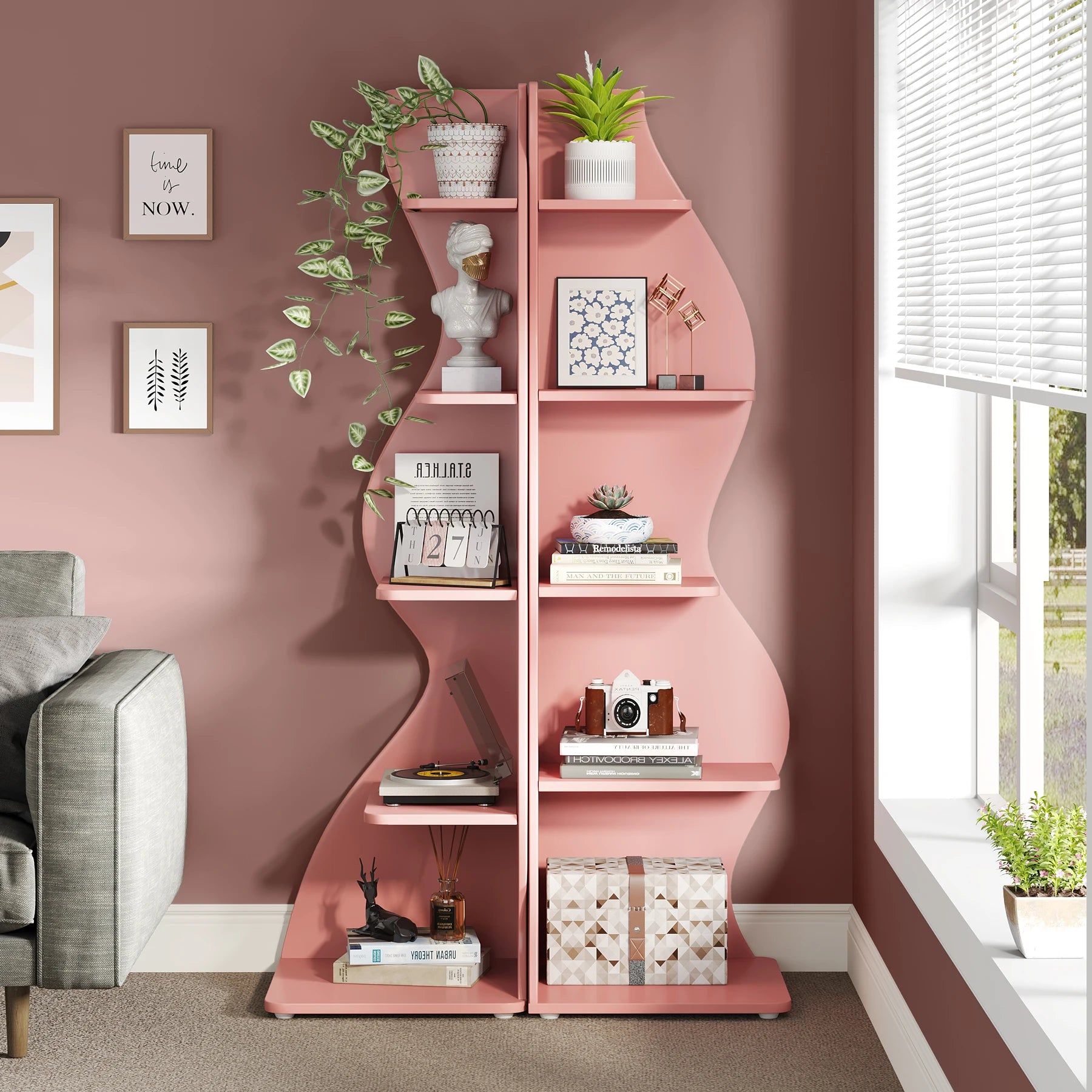 Five Tier Wavy Corner Bookshelf
