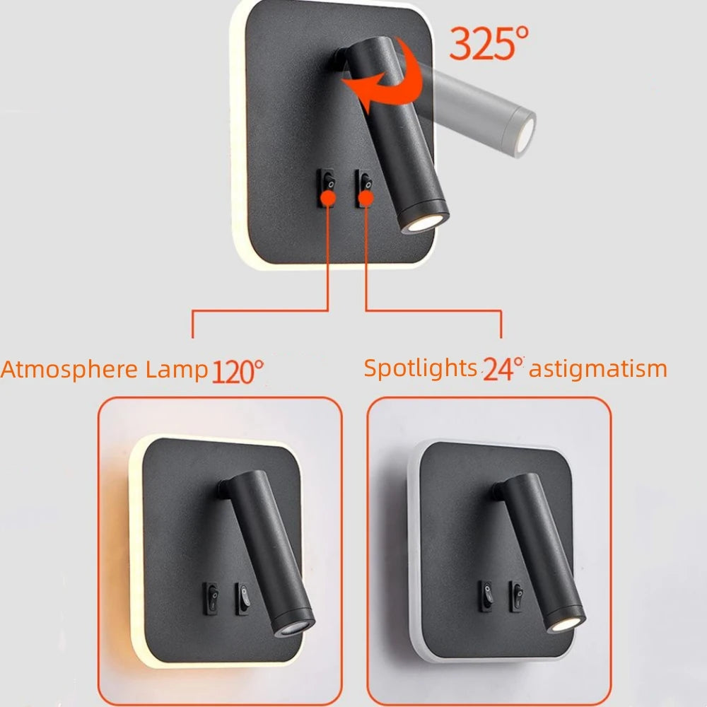 LED Wall Light 220V AC Backlight Rotating Adjustable Spotlight