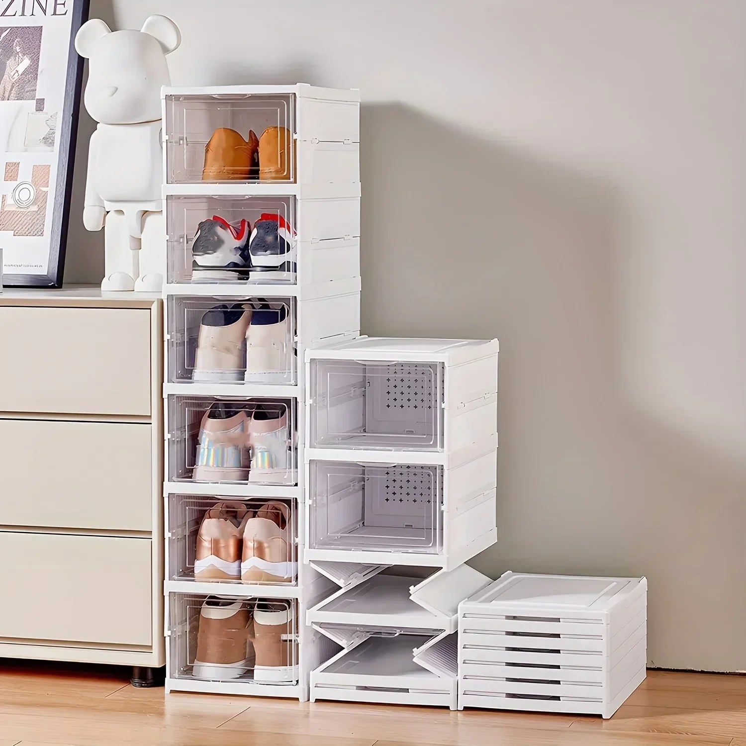 No Assembly Needed Heavy-Duty  PP Thickened Transparent Foldable Shoe Box with Lid Premium Plastic Home Storage Simple Shoe Rack