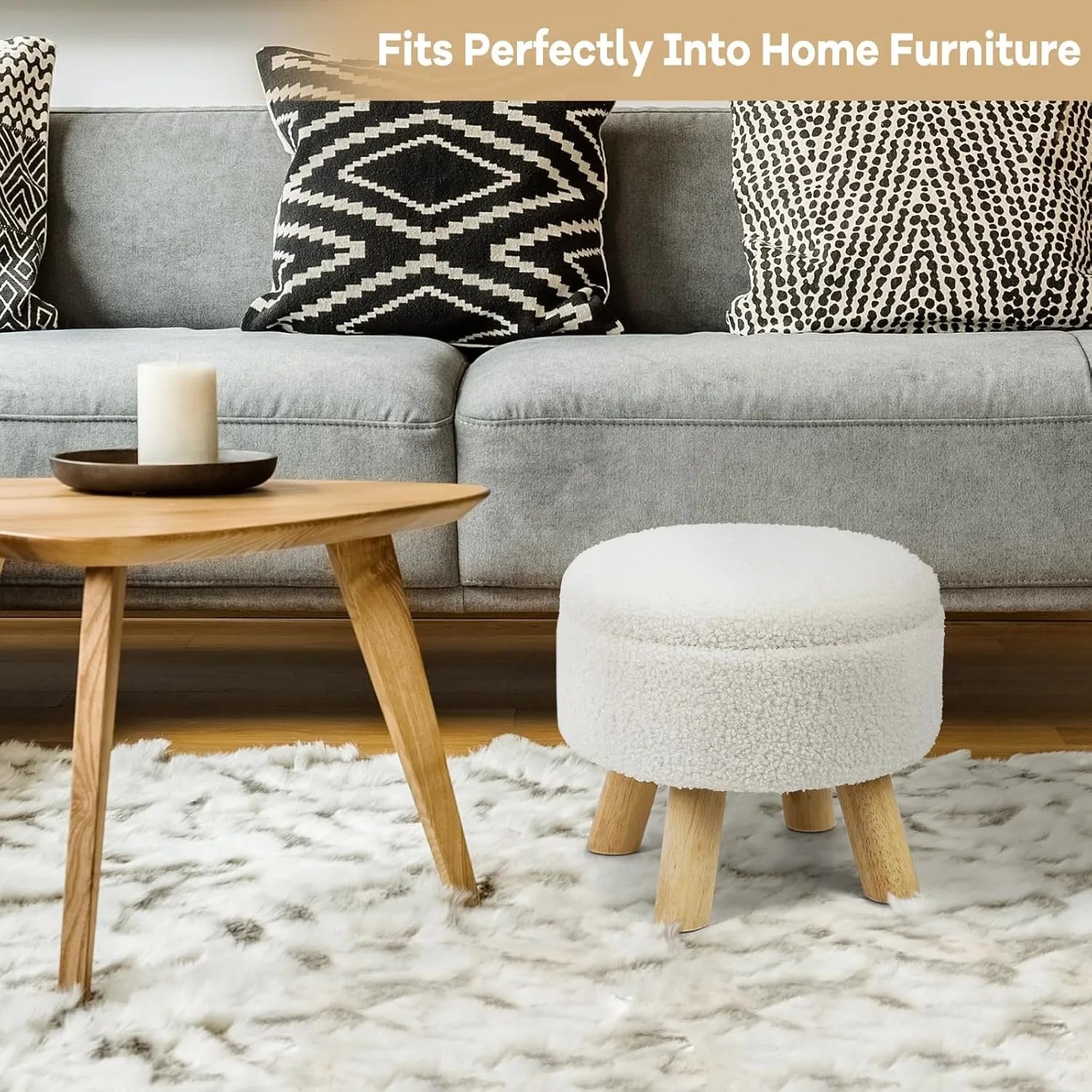 Nordic Boucle Ottoman Footstool with Storage